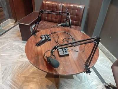 podcast table with mics
