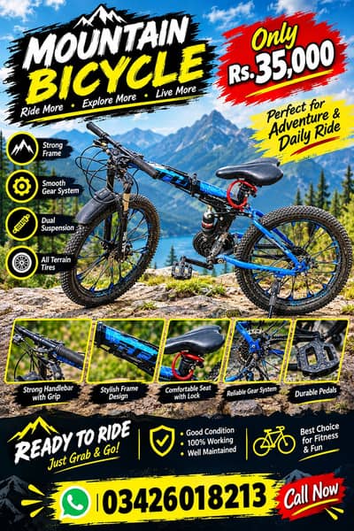 Folding Mountain Bicycle – Blue & Black |