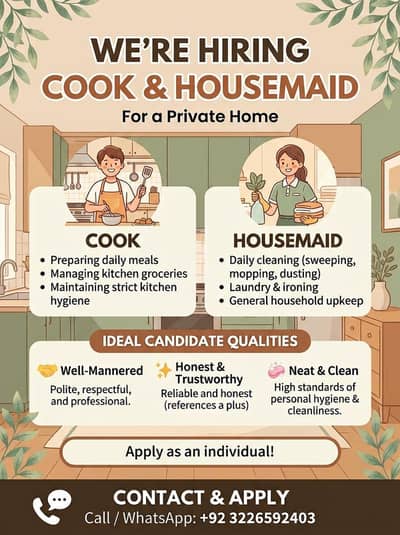 Hiring Cook or House Maid