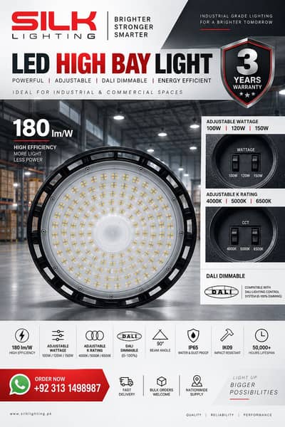 SILK LED High Bay Light 100W/120W/150W | Adjustable Watt & K Rating |