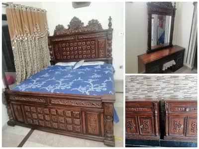 King size bed with side table and dressing