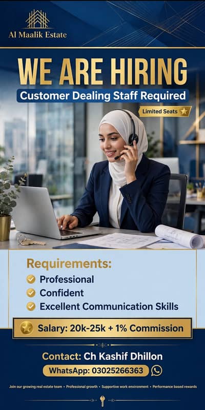 WE ARE HIRING - Female Staff Customer Dealing