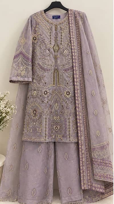 Elegant Lavender Embroidered 3-Piece Eastern Suit | Women’s Dress 