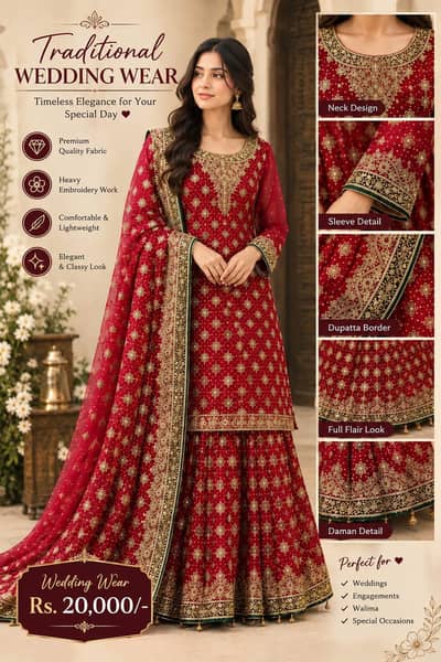 heavy red bridal lehenga with short shirt