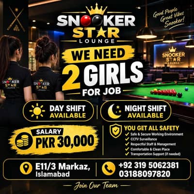 we need 2 girl for snooker phone no 03188097820
