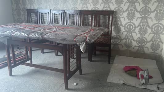 Wooden dining table with 2 centr tables