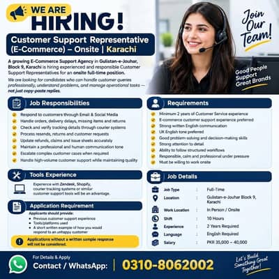 Customer Support Representative – E-Commerce | 2 Years Experience |