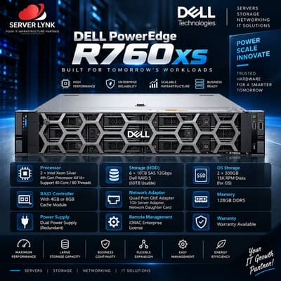 Dell PowerEdge R760xs Server | 2× Xeon Silver 4416+ | 128GB DDR5