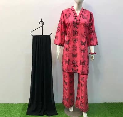 linen printed 3pcs - v-neck  multi colour set