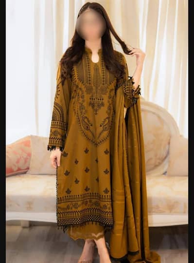 Mustard embroidered 3- piece lawn suite (delivery)