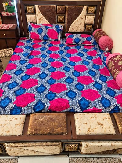 Double bed with mattress side tables. 10 by 10 condition.