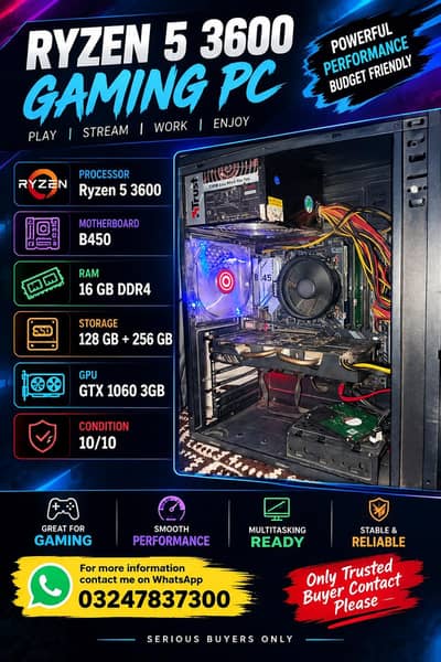 gaming pc Ryzen 5 3600 /GTX 1060 3GB/16GB DDR4/128GB/256GB/pc