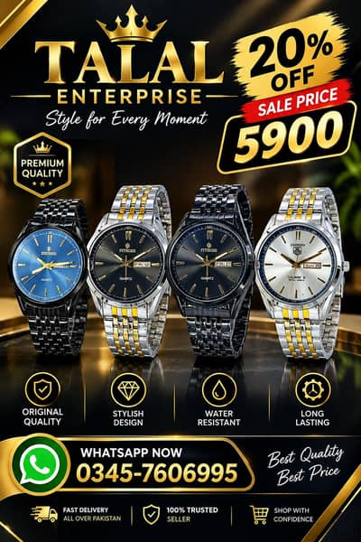 Fittross Day & Date Watch Stainless Steel Gold Plated