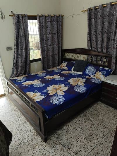 wooden bad 1 side table with mattress