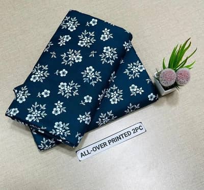 Blue Floral Printed 2Pcs Polo lawn Shirt & Trouser  Set