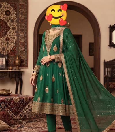 4 Beautiful Fancy Party Wear Dresses – Green, Blue, White & Maroon