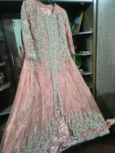beautiful rose pink heavy embroidered mexi silver work