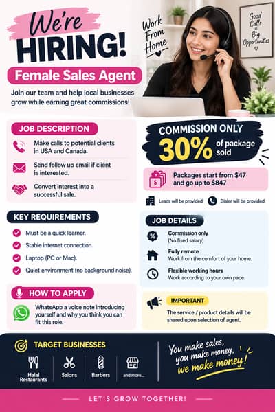 FEMALE SALES AGENT (Remote)