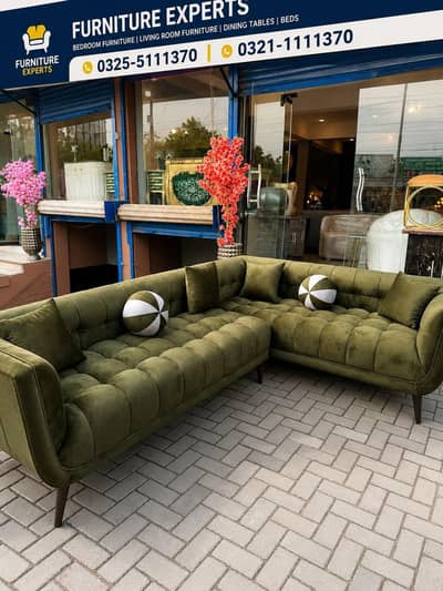 Premium Olive Green L-Shape Corner Sofa - Modern Design