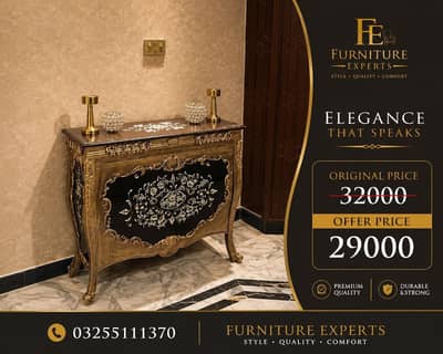 Royal Antique Console Table - Black & Gold Carved Design