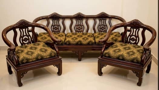 Solid Wood 5-Seater Hand-Carved Sofa Set (3+1+1)  With Cushions set