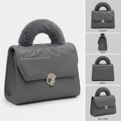 Luxury Fur Handle Ladies Handbag with Long Strap