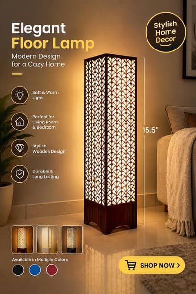 Modern Wooden Floor Lamp with Leaf Design for Home & Office