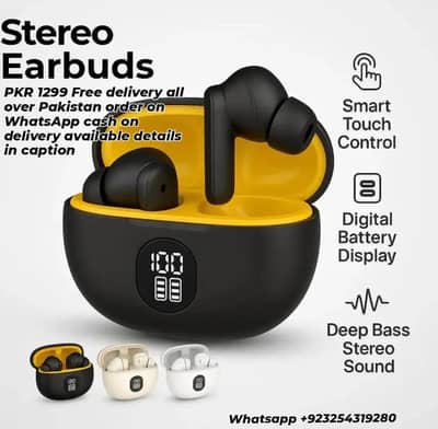 Premium Wireless Earbuds Black Yellow Bluetooth 5.3