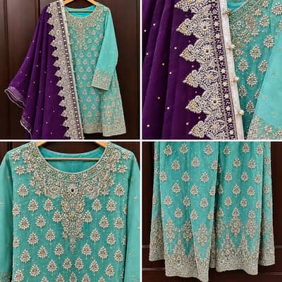 Beautiful embroidery 3 piece ladies suit turquoise & purple