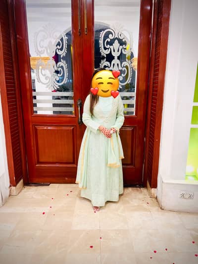 Mint Green Embroidered Long Maxi with Dupatta – Medium Size |