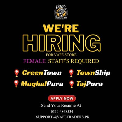 FEMALE STAFFS REQUIRED | TOWNSHIP | GREEN TOWN | MUGHAL PURA | TAJPURA