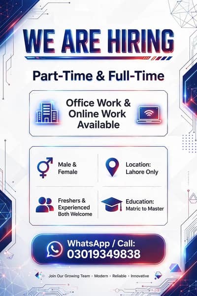 URGENT HIRING PART-TIME AND ONLINE WORK FOR MALE AND FEMALE