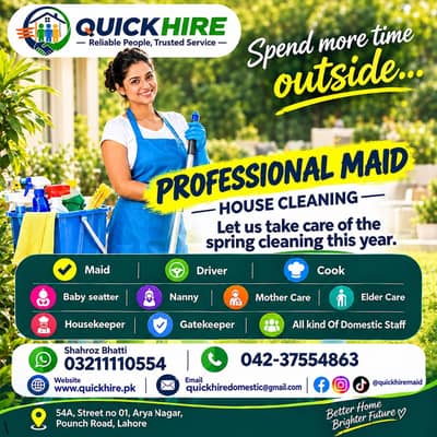 Domestic Staff Services in Lahore | Maid, Nanny, Cook, Driver