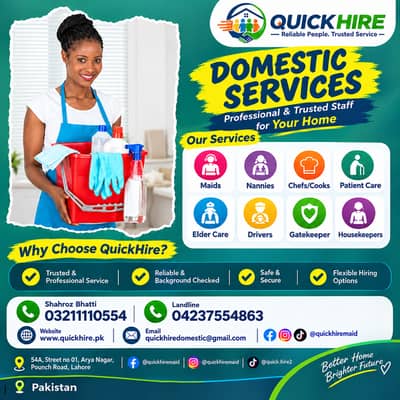 Domestic Staff Services in Lahore | Maid, Nanny, Cook, Driver