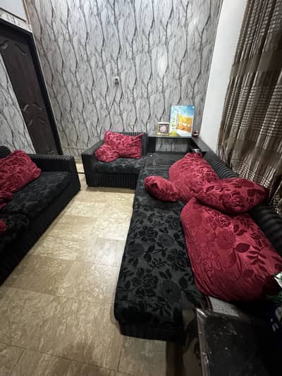 5 seater black color L shaped sofa