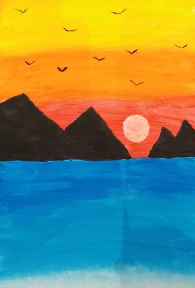 Beautiful Sunset & Mountain Acrylic Painting – Handmade Wall Art