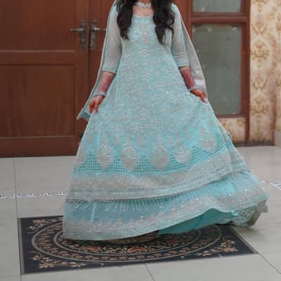 Ice Blue Heavy Embroidered Bridal Maxi