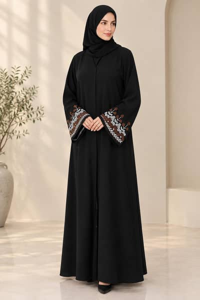 Elegant black Abaya with sleeves embroidery|nidha fabric
