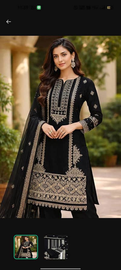 Ladies Black Embroidered 3 Piece Suit - Latest Design