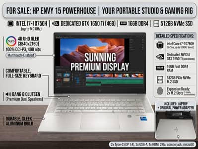 HP ENVY 15 - 4K OLED Touch - i7-10750H - 16GB Ram - GTX 1650 Ti 4GB