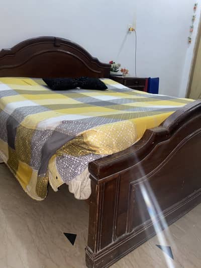 Wooden bed for sale with 2 side tables