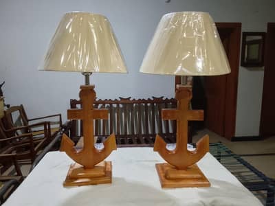 Pair of Handcrafted Wooden Anchor Table Lamps