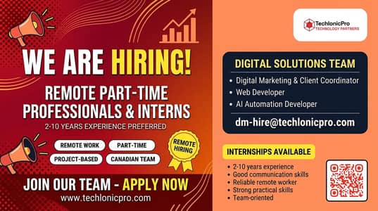 TechlonicPro Hiring Remote Part-Time Professionals & Interns (Canada)