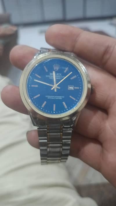Analog Blue Dial Silver Chain Watch - Date Working