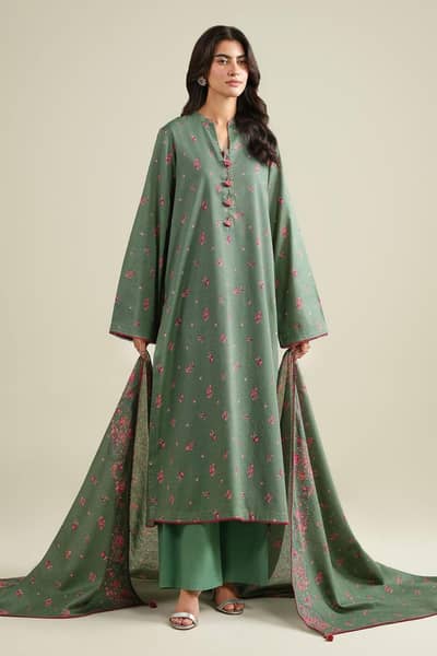 Kayseria Winter Collection 3 Piece Unstitched Suit – Green Floral