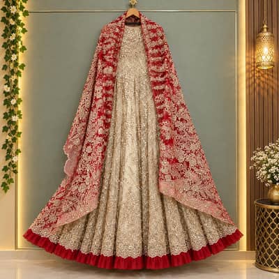 Red and gold bridal maxi with dupatta