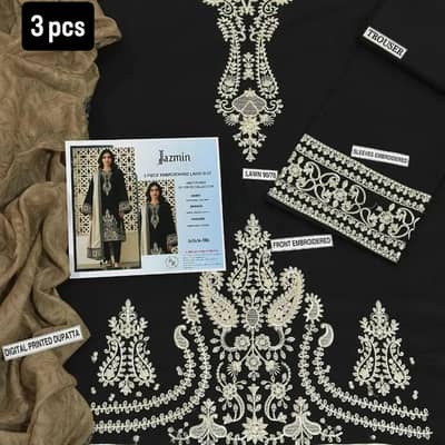 embroidery lawn 3pcs women suit set