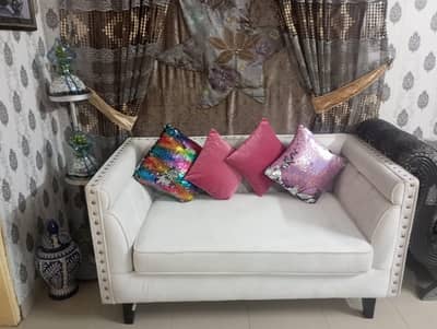 2 SEATER WHITE VELVET SOFA