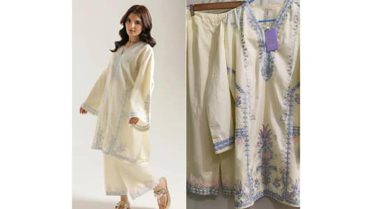ethnc 2 piece butter yellow co ard set embroidered