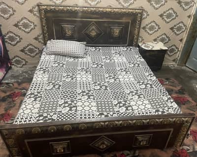 Wooden Double bed+Side tablea